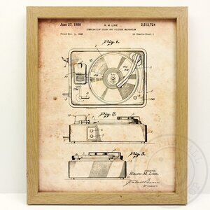 Record Player Turntable Audiophile Patent Art Print Decor 8x10" Natural Framed